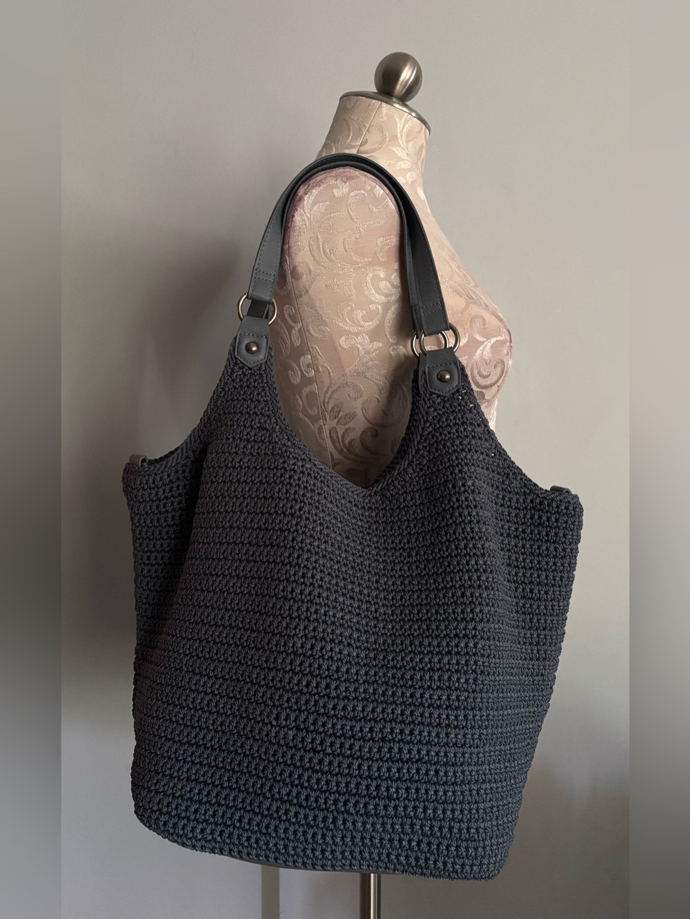 The Sak Roma Shopper in Crochet, Double Shoulder Straps, Maritime Blue